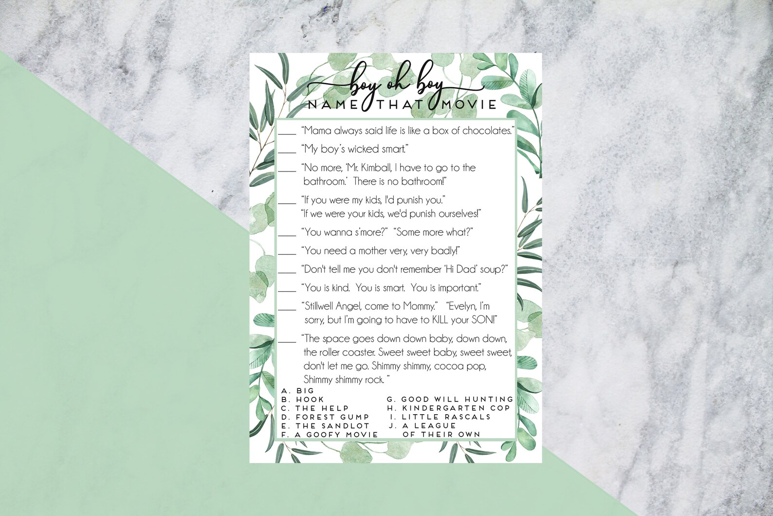 Baby Shower Movie Quote Game Baby Boy With Video Answer Etsy