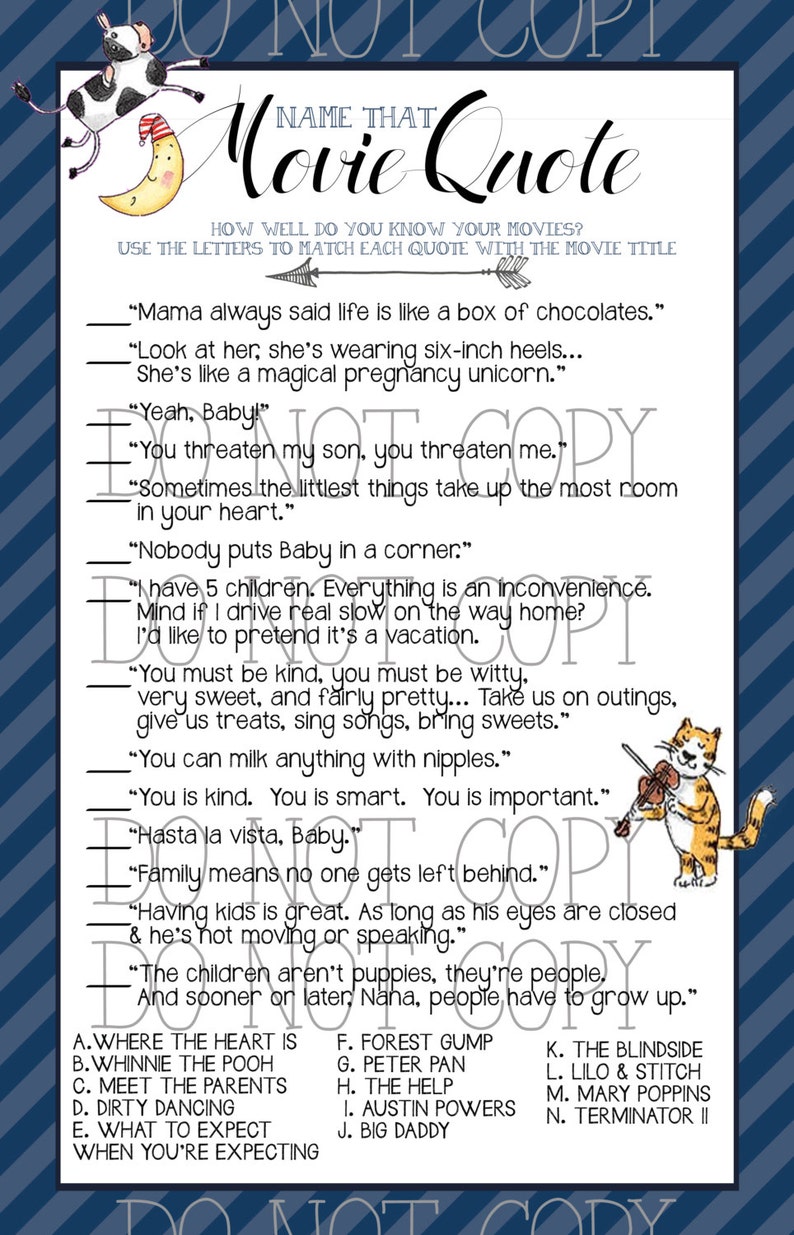 Nursery Rhymes Boy Baby Shower Printable Movie Quotes Game Etsy