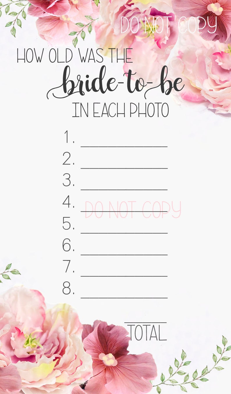 Bridal Shower Game Guess the Bride's Age in Each Photo Etsy