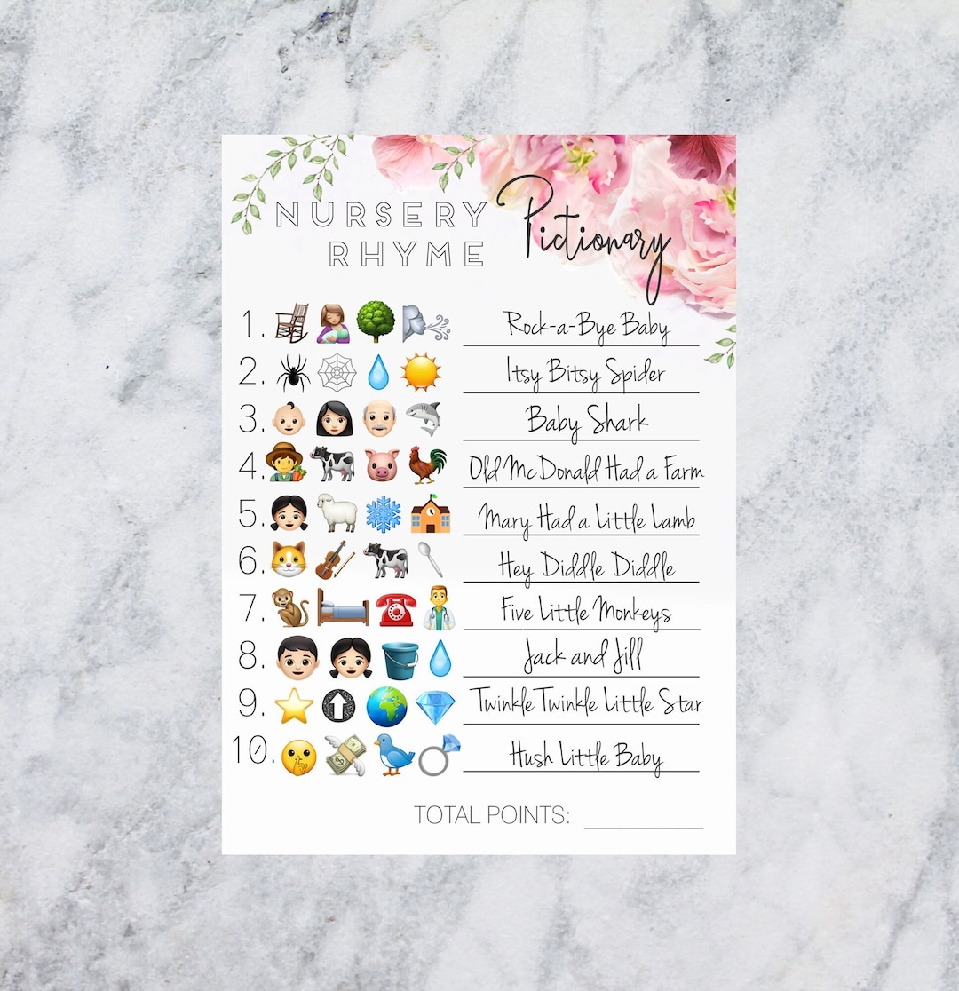 Baby Shower Emoji Pictionary Game With Answers Nursery Rhymes Songs
