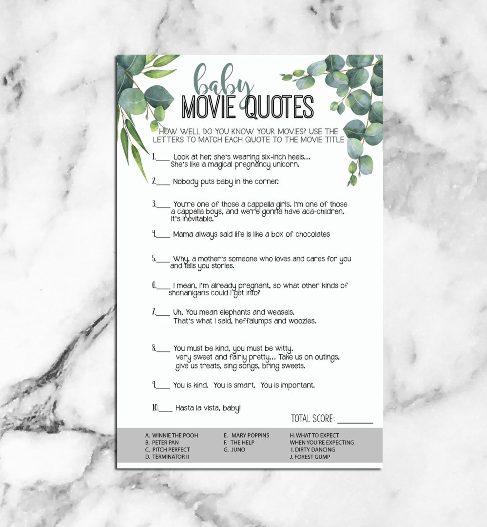 Baby Shower Game Baby Movie Quotes Matching Game Printable Etsy