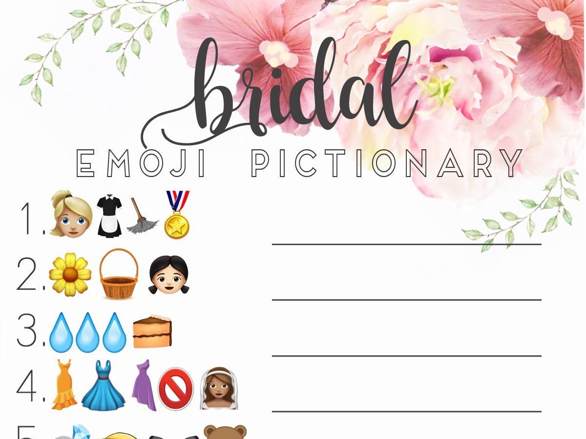 Bridal Shower EMOJI Pictionary Guessing Game With Answer Key - From the NORTH - Etsy bridal-shower-emoji-pictionary-guessing-game-with-answer-key-from-the-north-etsy