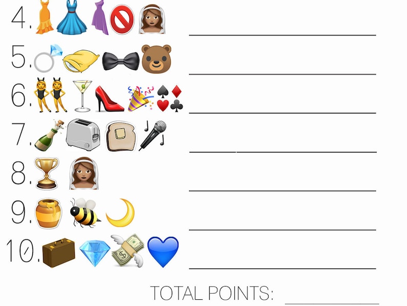 Bridal Shower EMOJI Pictionary Guessing Game With Answer Key Etsy Polska