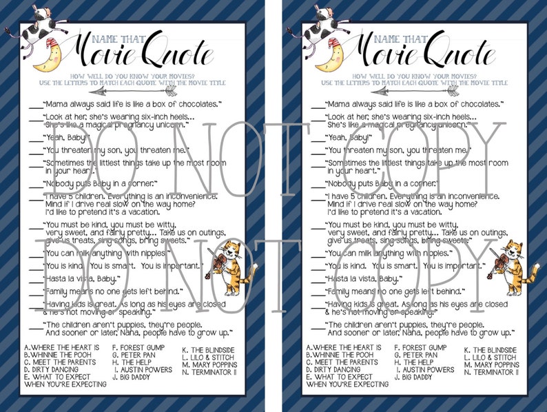 Nursery Rhymes Boy Baby Shower Printable Movie Quotes Game Etsy
