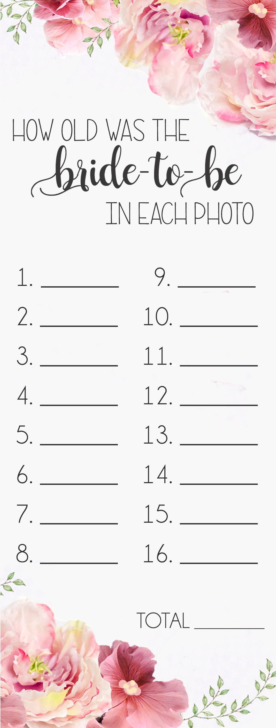 Bridal Shower Game Guess the Bride's Age in Each Photo Etsy