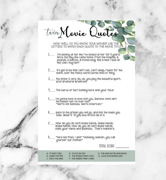 Twin Baby Shower Game Twin Movie Quotes Instant Download Etsy