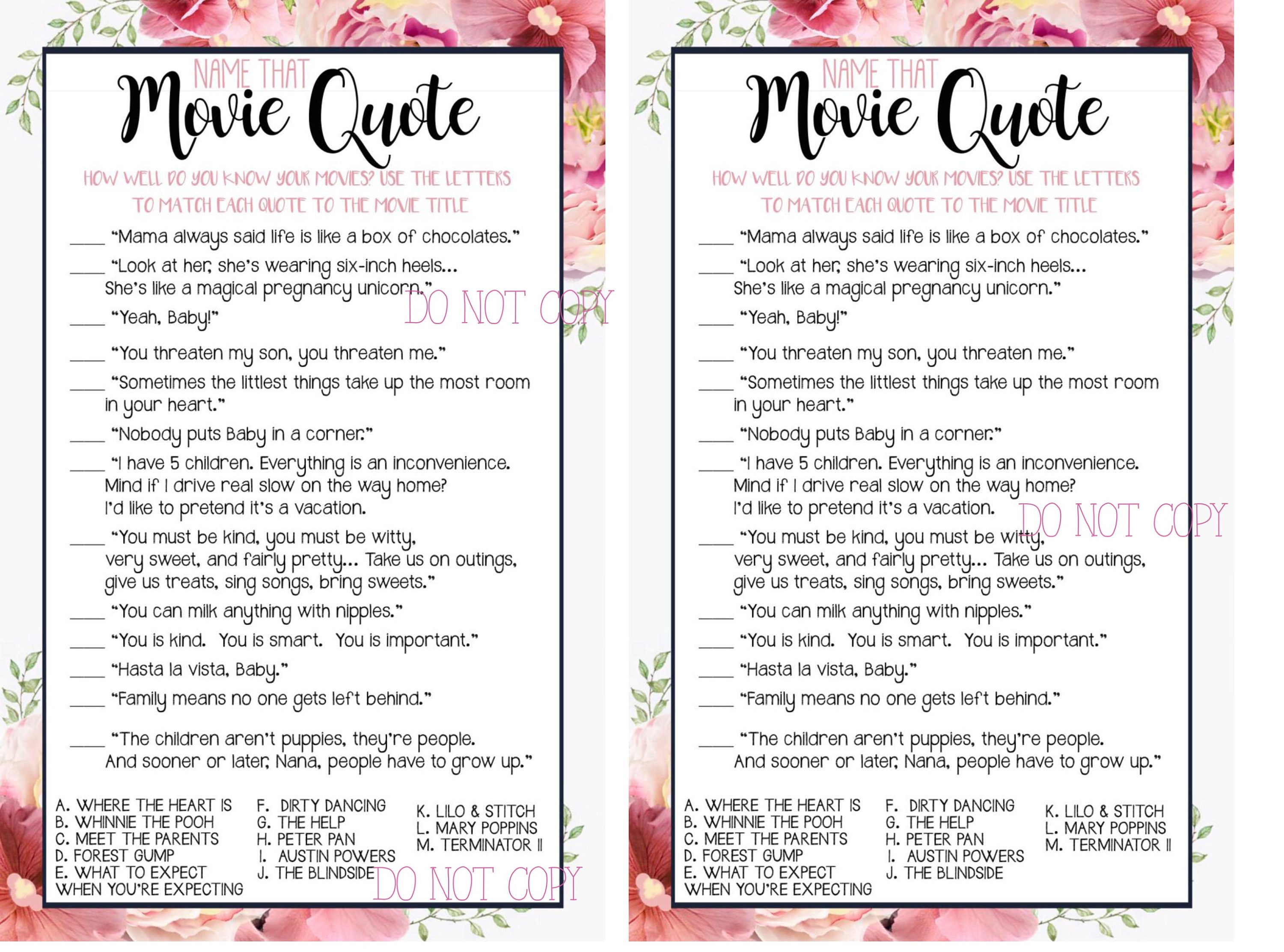 Baby Shower Game Name That Movie Quote From Baby & Parenting Etsy UK