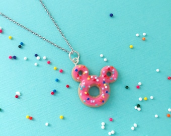 MADE TO ORDER - Mickey Mouse Donut Pendant Necklace - Handmade Mini Food  Candy Jewelry - -