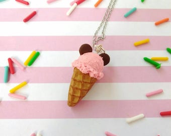 MADE TO ORDER - Mickey Mouse Ice Cream Cone Pendant Necklace - Handmade  Mini Food  Candy Jewelry - -