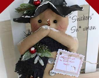 NEW PATTERN Primitive Snowman Pattern Snickers Snowman PDF Sewing Pattern Christmas Winter