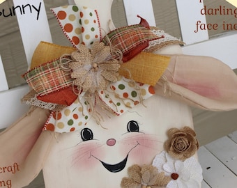Primitive Betsie Bunny Board PDF Pattern, Instructions, Hand-painted Face,