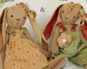 Vintage Bunny Rabbit Pattern, Brianna & Lulu Vintage Style Bunny PDF Sewing Spring Pattern