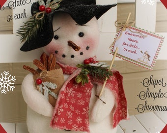 Primitive Snowman Pattern Snowmen Noses for Sale Super Simple Snowman PDF Christmas Pattern