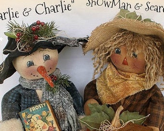 Primitive Snowman Scarecrow Pattern Marlie and Charlie PDF Christmas Fall Clothdoll Sewing Pattern