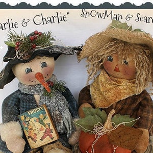 Primitive Snowman Scarecrow Pattern Marlie and Charlie Instant Download Christmas Fall Pattern