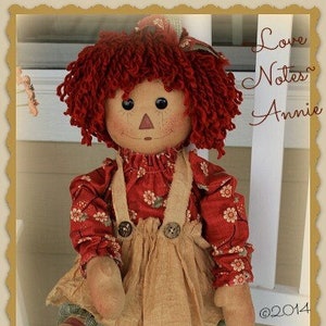 Primitive Raggedy Ann Pattern Love Notes Annie Raggedy Ragdoll Doll PDF Pattern