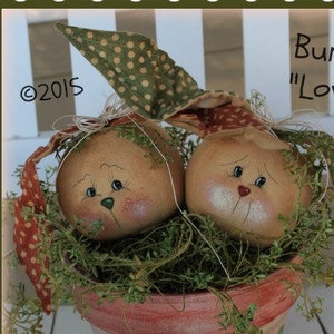 Motif lapin primitif Bunny Love Spring Claypot Bunnies PDF Patron de couture artisanal