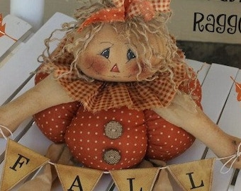 Primitive Pumpkin Pattern Punkin Paddy Raggedy Fall Halloween PDF Sewing Ragdoll Doll Pattern