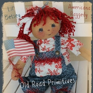 Primitive Raggedy Doll Pattern Lil&#39; Betsey Americana Raggedy Sewing PDF Doll Pattern