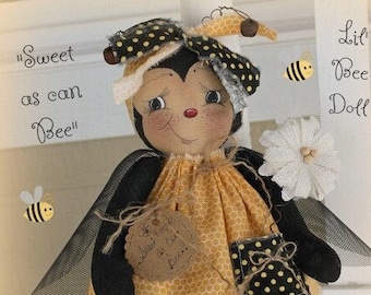 Primitive Bee Pattern Sweet as can Bee Lil' Bee Doll Sewing PDF Doll Pattern Wreath Add On