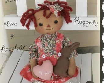 Primitive Valentine's Ragdoll Pattern Little Polly Love and Chocolate Raggedy PDF Sewing Craft Pattern