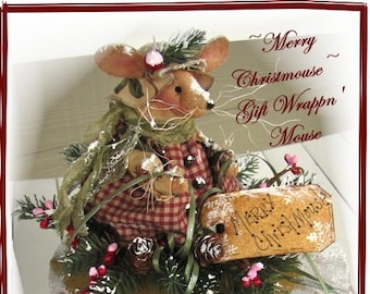 Primitive Christmas Mouse Pattern Merry Christmas Gift Wrapping Mouse PDF Sewing Craft Pattern