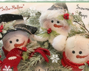 Primitive Snowman Pattern SnOw-Mallow Snowman Peeps Instant Download PDF Christmas Pattern
