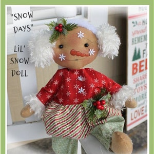 Primitive Snowman Snow Girl Pattern Snow Days Lil&#39; Snow Doll Instant Download Christmas Pattern