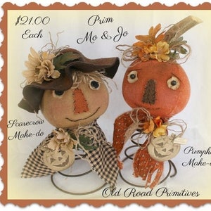Primitive Scarecrow and Pumpkin Pattern Mo and Jo Prim Scarecrow and Pumpkin Make Do Fall PDF Sewing Pattern