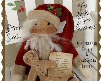 Primitives Weihnachtsmann-Muster Die Nacht vor Weihnachten Weihnachtsmann-Puppe Sofort-Download PDF Weihnachtsmann-Weihnachtsmuster