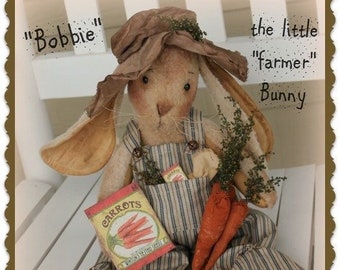 Primitive Bunny Rabbit Pattern Bobbie the little Farmer Bunny PDF Sewing Doll Easter Pattern