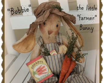 Primitive Bunny Rabbit Pattern Bobbie the little Farmer Bunny PDF Sewing Easter Pattern