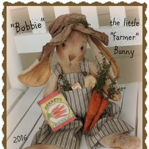 Patrón de conejo primitivo Bobbie el pequeño conejito granjero Patrón de muñeca de costura en PDF de Pascua