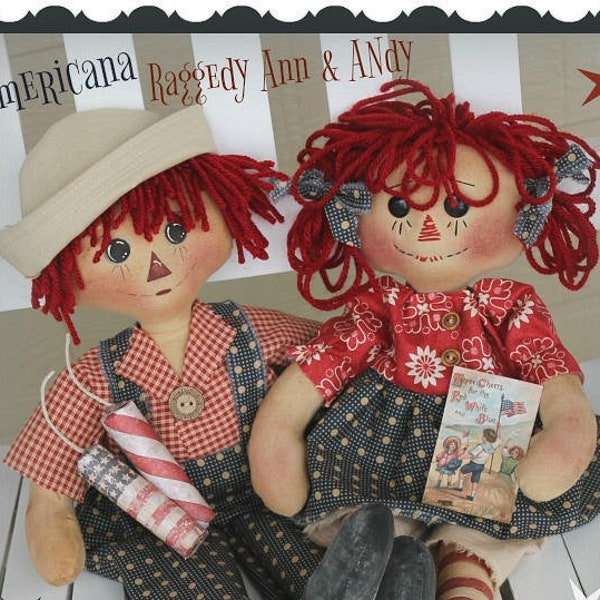 Primitive Raggedy Ann and Andy Pattern PDF Sewing Cloth Doll Pattern