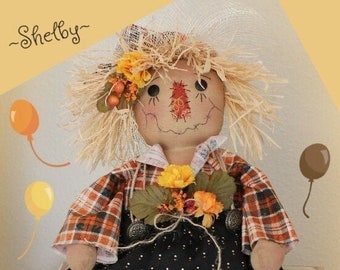 Modello spaventapasseri primitivo Shelby the Fall Scarecrow Doll PDF Modello per cucito artigianale autunnale Halloween Ragdoll