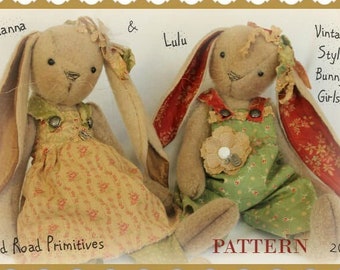 Primitive Bunny Rabbit Pattern, Brianna & Lulu Vintage Style Bunny PDF Sewing Spring Pattern