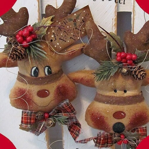 Primitive Reindeer Pattern North Pole Christmas Etsy