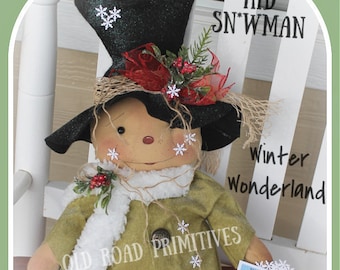 Primitive Snowman Doll Pattern Winter Wonderland Kid Snowman Instant Download PDF Christmas Pattern