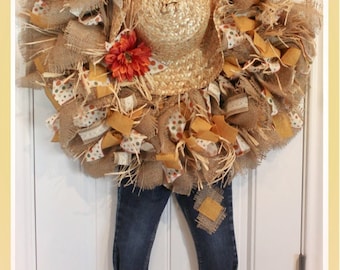 Scarecrow Wreath Door Hanger PDF Pattern Picture Tutorial Fall Halloween No Sew