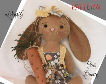 Primitive Bunny Rabbit Pattern "Poppy" Prim Bunny n' Carrot PDF Sewing Pattern