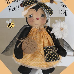 Primitive Bee Pattern Sweet as can Bee Lil' Bee Doll Sewing PDF Doll Pattern Wreath Add On