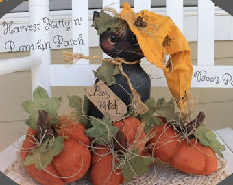 Primitive Black Cat Pumpkin Pattern Boo's Patch Harvest Kitty and Pumpkin PatchFall Halloween PDF Sewing Pattern