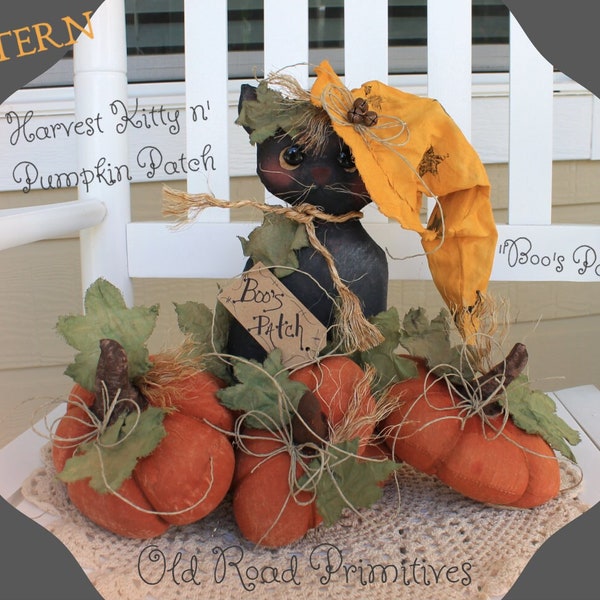 Primitive Black Cat Pumpkin Pattern Boo's Patch Harvest Kitty and Pumpkin PatchFall Halloween PDF Sewing Pattern