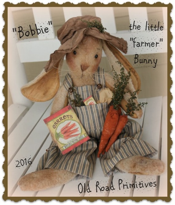 Primitive Bunny Rabbit Pattern Bobbie the little Farmer Bunny PDF Sewing Easter Pattern
