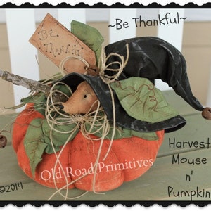 Primitive Mouse Pattern Be Thankful Harvest Mouse n' Pumpkin Fall Halloween PDF Sewing Craft Pattern