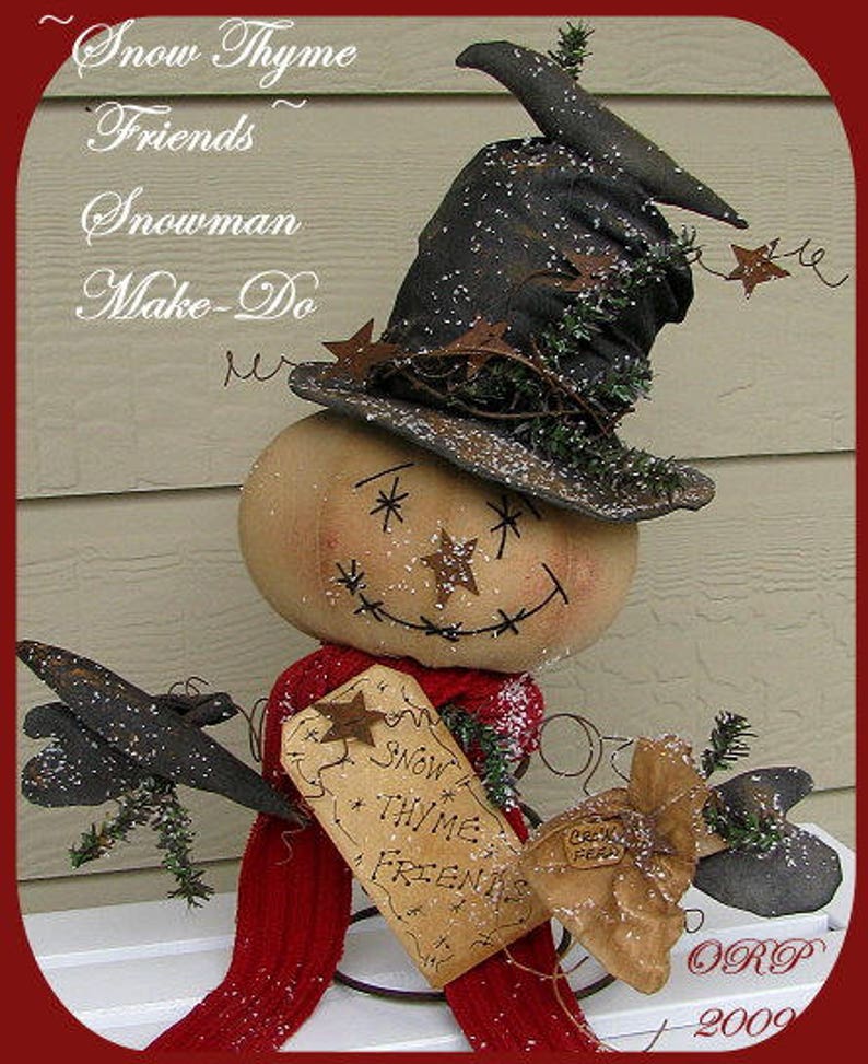 Primitive Snowman Pattern Snow Thyme Friends Snowman Make-Do Christmas PDF Clothdoll Sewing Pattern