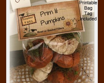 Primitive Pumpkin Pattern, lil Pumpkins with Printable Bag Tag, Fall PDF Sewing Pattern,Halloween,