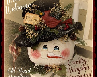 Primitive Snowman Pattern Winter Welcome Country Bumpkin Snowman Christmas PDF Sewing Pattern