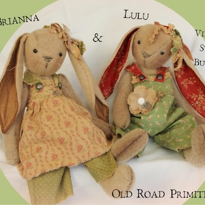Primitive Bunny Rabbit Pattern, Brianna & Lulu Vintage Style Bunny PDF Sewing Spring Pattern