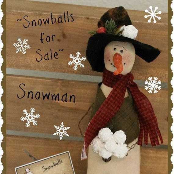 Primitive Snowman Pattern Snowballs for Sale Snowman PDF Sewing Pattern